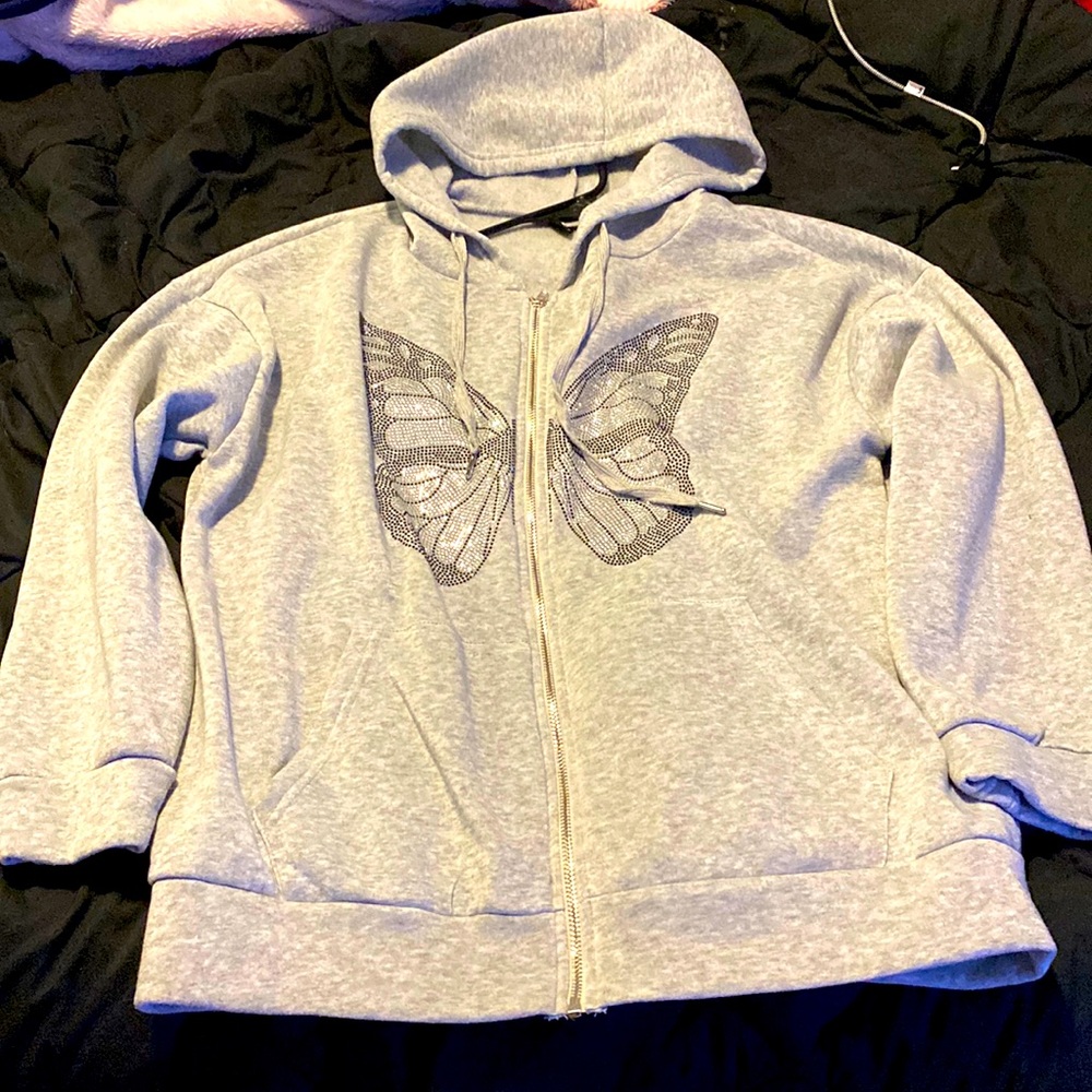 SHEIN. Zip up hoodie. Gray. Large